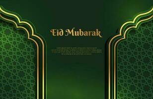 luxe donkergroene en gouden achtergrondbanner met islamitische arabesque mandala ornament eid mubarak ontwerpsjabloon vector