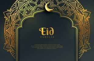 luxe zwarte gouden achtergrond banner met islamitische arabesque mandala ornament eid mubarak ontwerpsjabloon vector