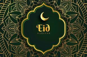 luxe zwarte gouden achtergrond banner met islamitische arabesque mandala ornament eid mubarak ontwerpsjabloon vector