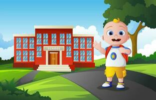 schattig baby jongen met school- achtergrond vector