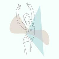 silhouet van een meisje in een sport- top en shorts in een ballet houding met armen verheven voor de ontwerp en decoratie van een profiel in sociaal netwerken, logo's, stickers, affiches, ansichtkaarten, insignes, afdrukken vector