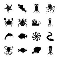 onderwater- dieren glyph vectoren