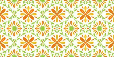 etnisch abstract achtergrond schattig oranje groen madeliefje Victoriaans bloem meetkundig tribal volk motief oosters inheems patroon traditioneel tapijt behang kleding kleding stof omhulsel afdrukken batik volk vector