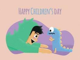 illustratie van een kind spelen met speelgoed- dinosaurus, kinderen s dag, korrelig structuur vector