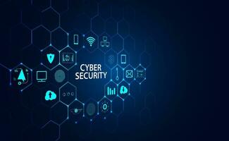 cyber veiligheid concept, hangslot en pictogrammen Aan zeshoekig rooster, blauw achtergrond, mooi, futuristische vector