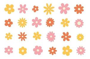 hippie groovy madeliefje bloemen set. retro wijnoogst stijl, hand- getrokken decoratief elementen. jaren 60, jaren 70, icoon bloem, pastel kleuren, kinderen schattig decor. vlak tekenfilm illustratie. vector