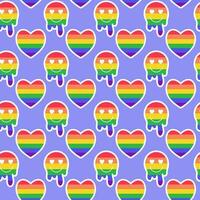 lgbtq naadloos patroon met regenboog vloeistof glimlach en hart Aan paars achtergrond in vlak vector stijl. lgbt trots gemeenschap maand
