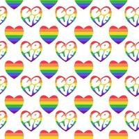 lgbtq naadloos patroon met regenboog harten en belettering liefde Aan wit achtergrond in vlak vector stijl. lgbt trots gemeenschap maand