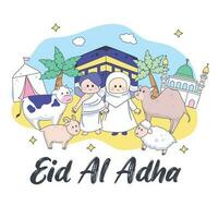 gelukkig eid al adha moslim Islamitisch groet kaart schattig illustratie vector