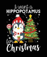ik willen een nijlpaard voor Kerstmis grappig Kerstmis overhemd afdrukken sjabloon nijlpaard snoep de kerstman clausule en Kerstmis boom vector illustratie kunst Kerstmis