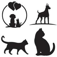 klein groep van honden en katten, silhouet illustratie . vector