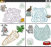 doolhof werkzaamheid spellen reeks met tekenfilm dier tekens vector