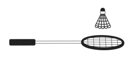 badminton racket en shuttle monochroom vlak vector voorwerp. badminton sport- apparatuur. bewerkbare zwart en wit dun lijn icoon. gemakkelijk tekenfilm klem kunst plek illustratie voor web grafisch ontwerp