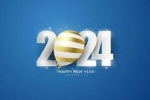 gelukkig nieuw jaar 2024. feestelijk realistisch decoratie. vieren 2024 partij Aan een blauw achtergrond vector