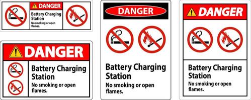 Gevaar teken accu opladen station, Nee roken of Open vlammen vector