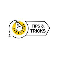 tips en trucs advies met gloeilamp icoon. advies vormen. helpen bijstand symbool. snel tips nuttig trucs emblemen en logo's. vector icoon.