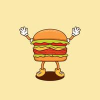 gelukkig hamburger tekenfilm illustratie, retro hamburger tekenfilm mascotte vector illustratie in gelukkig jumping houding