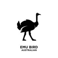 Australische emu dier vector zwart silhouet logo pictogram illustratie ontwerp witte achtergrond