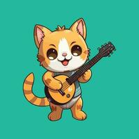 schattig kat spelen gitaar tekenfilm ontwerp vector