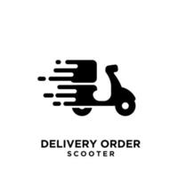 eenvoudige scooter bezorging koerier zwart pictogram embleemontwerp vector