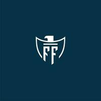 ff eerste monogram logo voor schild met adelaar beeld vector ontwerp