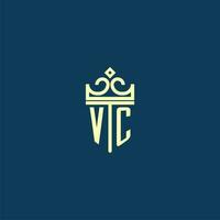 vc eerste monogram schild logo ontwerp voor kroon vector beeld