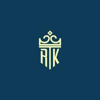 rk eerste monogram schild logo ontwerp voor kroon vector beeld