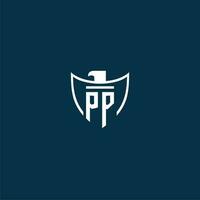 pp eerste monogram logo voor schild met adelaar beeld vector ontwerp