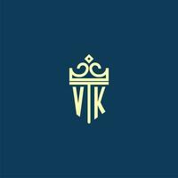 vk eerste monogram schild logo ontwerp voor kroon vector beeld