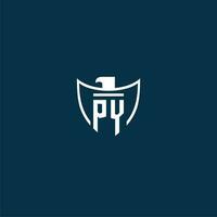 py eerste monogram logo voor schild met adelaar beeld vector ontwerp