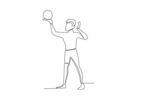 een jongen spelen volleybal Aan de strand vector