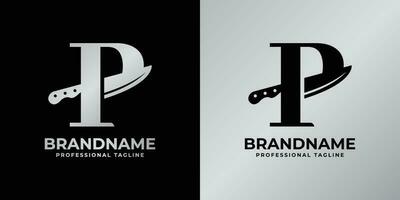 brief p mes logo, geschikt voor ieder bedrijf verwant naar mes met p voorletter. vector
