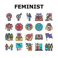 meisje feminisme vrouw vrouw macht pictogrammen reeks vector