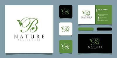 eerste brief b met blad luxe logo. groen blad logo met bedrijf kaart ontwerp premie vector