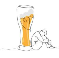 Mens zittend onder glas van bier. alcohol verslaving concept vector