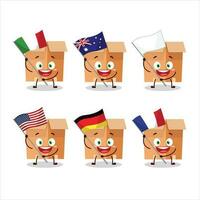kantoor dozen tekenfilm karakter brengen de vlaggen van divers landen vector