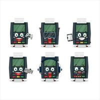 terminal bank kaart tekenfilm karakter zijn spelen spellen met divers schattig emoticons vector