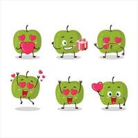 groen appel tekenfilm karakter met liefde schattig emoticon vector