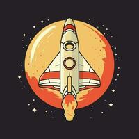 minimalistisch ruimteschip retro logo geschikt voor t-shirt of ieder afdrukken Aan vraag naar vector