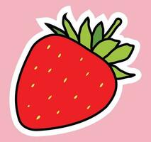 schattig grappig aardbei fruit sticker illustratie, tekenfilm stijl vector