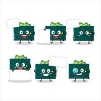 groen portemonnee tekenfilm karakter brengen informatie bord vector