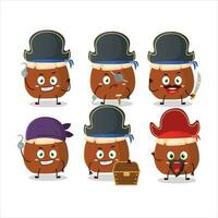 tekenfilm karakter van bruin honing pot met divers piraten emoticons vector