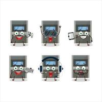 Geldautomaat machine tekenfilm karakter zijn spelen spellen met divers schattig emoticons vector