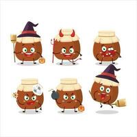 halloween uitdrukking emoticons met tekenfilm karakter van bruin honing pot vector
