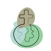 christen icoon kruis en aarde in een lijn in kleur vector