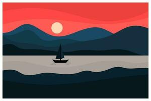 zonsondergang berg en zee visie ontwerp illustratie vector