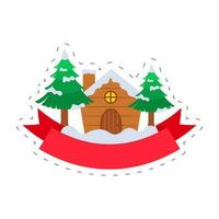 vrolijk Kerstmis viering concept met sneeuw gedekt schoorsteen huis en Kerstmis bomen Aan wit achtergrond. vector