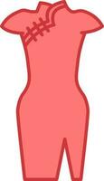 Dames cheongsam jurk vlak icoon in rood kleur. vector