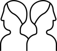 lineair stijl Tweelingen menselijk tekenfilm karakter icoon of symbool. vector