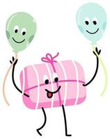 vrolijk tekenfilm geschenk doos Holding ballon sticker. vector